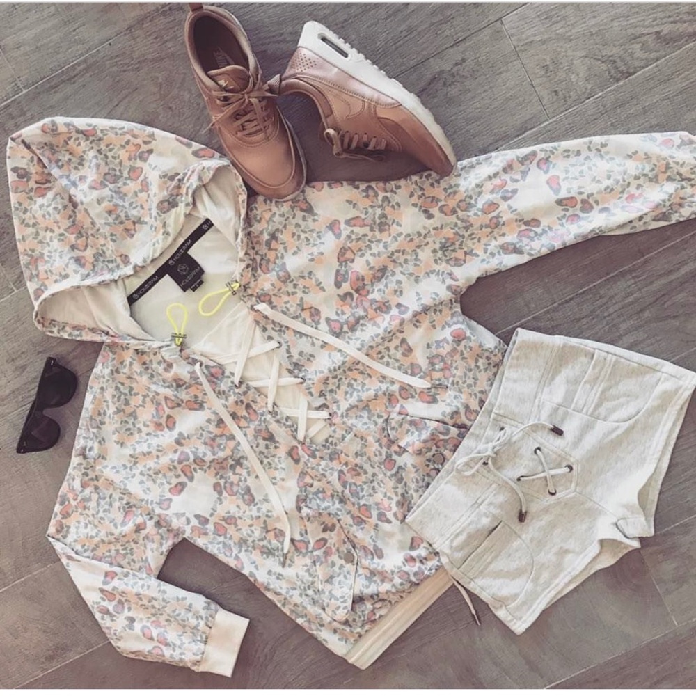 Athleisure pastel leopard print lace up jacket